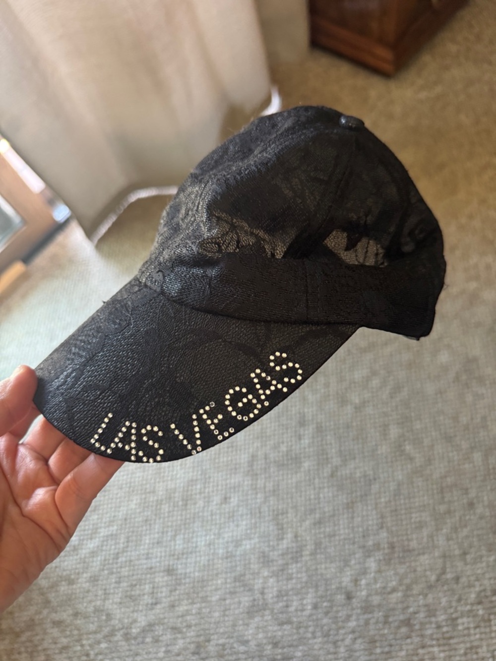 Black Studded 'Las Vegas' Lace Baseball Cap - Women